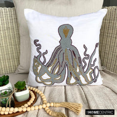 Grey Squid - Gray Cotton Linen Throw Pillow Cover