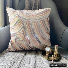 Glamorous - Ivory & Beige Art Silk Throw Pillow Cover
