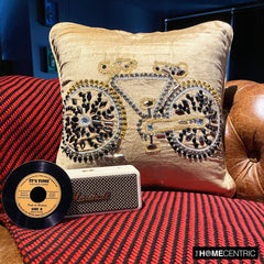 Vintage Cycle - Beige Velvet Throw Pillow Cover