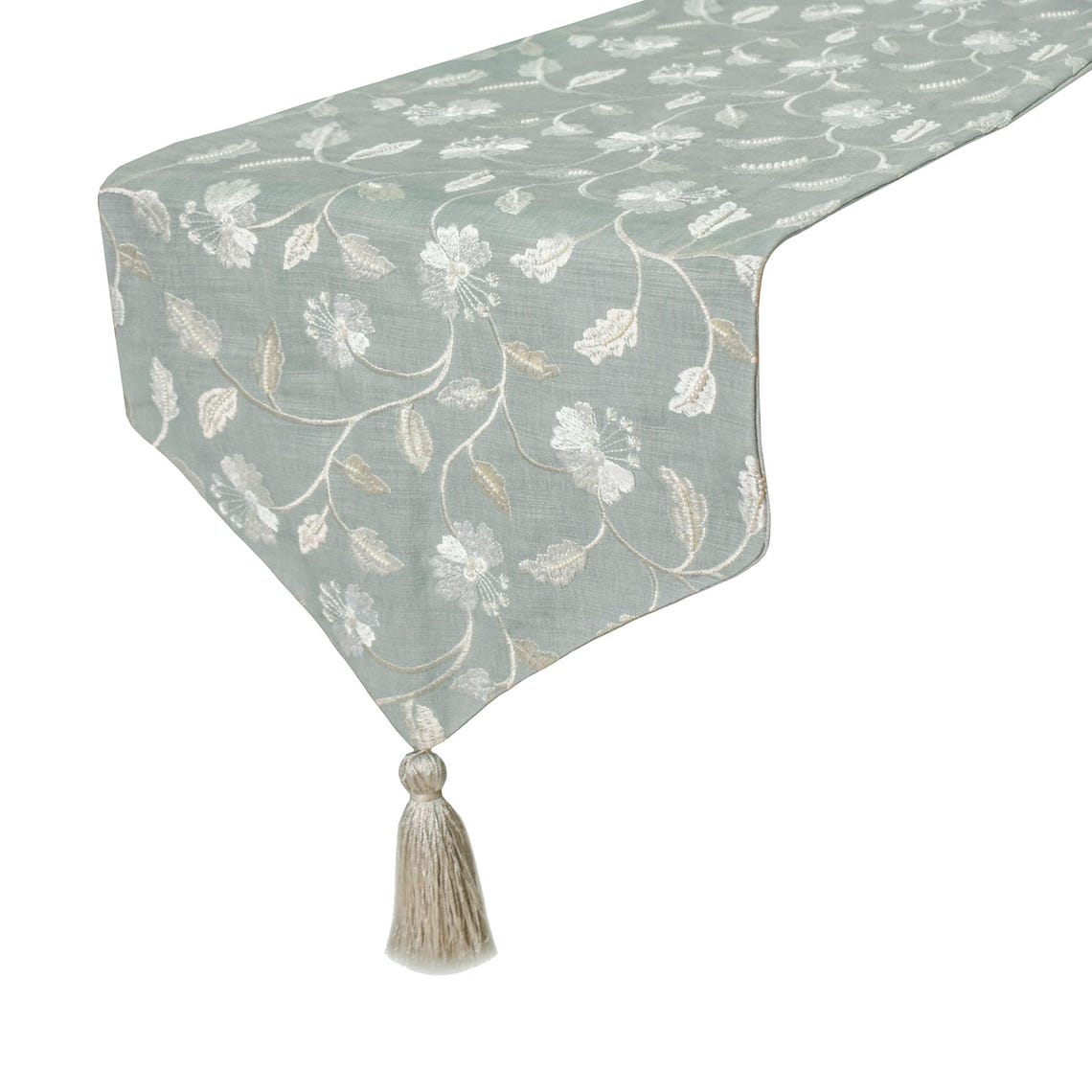 Floral Breeze - Gray Cotton Decorative Table Runner