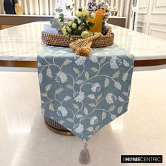 Floral Breeze - Gray Cotton Decorative Table Runner