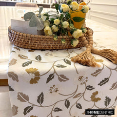 Blossom Flow - White Cotton Decorative Table Runner