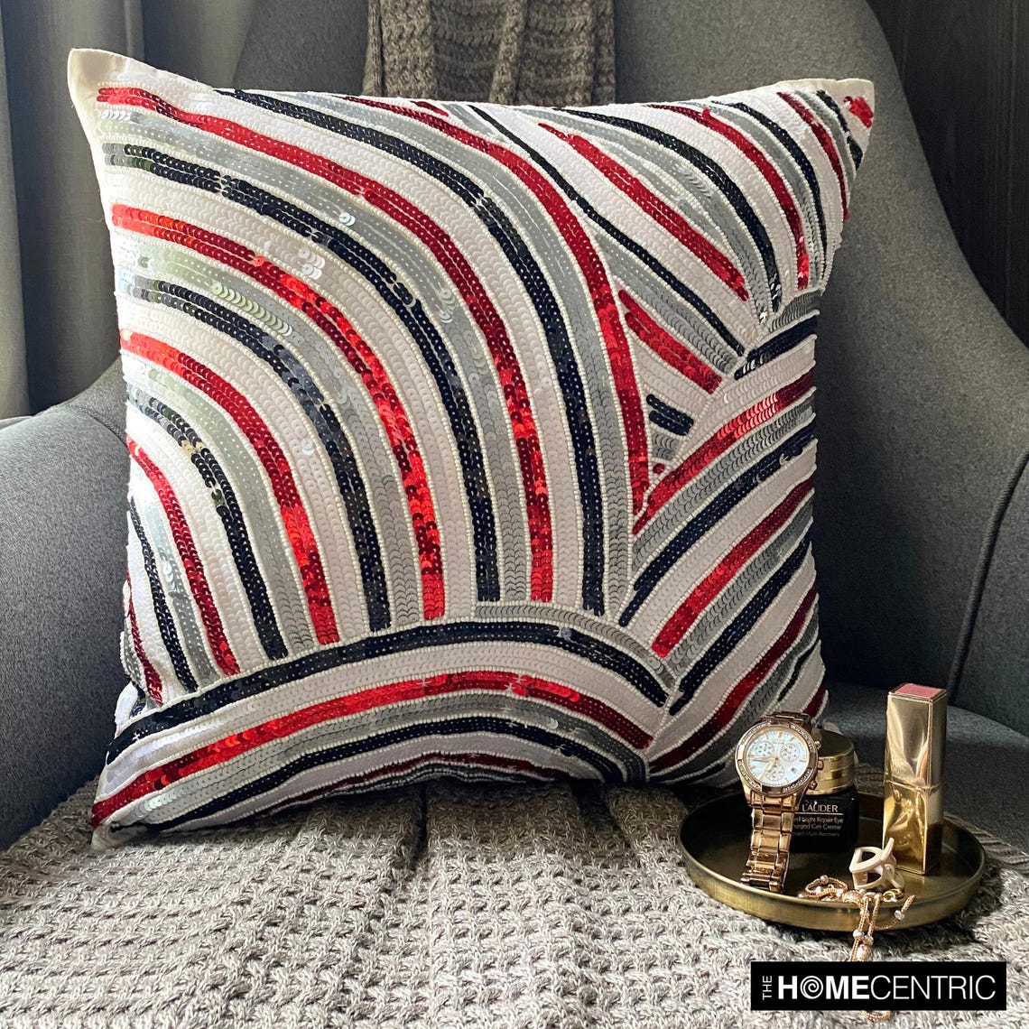 Red N Black Streaks - Red Art Silk Decorative Euro Sham