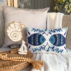 Fish Tales - Silk Blue Decorative Lumbar Pillow Cover