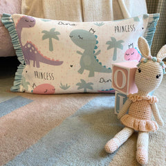 Dino Play - White Cotton Lumbar Pillow Cover