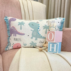 Dino Play - White Cotton Lumbar Pillow Cover