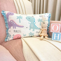 Dino Play - White Cotton Lumbar Pillow Cover