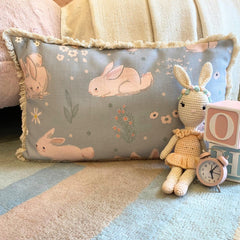 Bunny Hops - Powder Blue Cotton Lumbar Pillow Cover