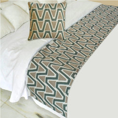 Triad - Cotton Muted Green & Mocha Brown Decorative Bed Runner and Pillow Cover
