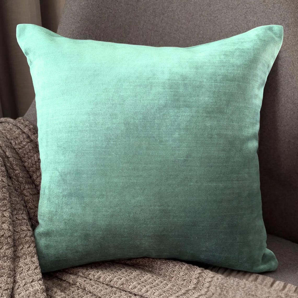 Sea Blue Velvet Throw Pillow Cover - Velvet Sea Jules