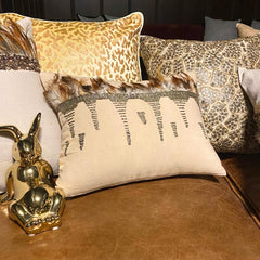 Feather Beads - Beige Linen Lumbar Pillow Cover