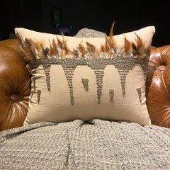Feather Beads - Beige Linen Lumbar Pillow Cover