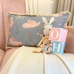 Bunny Hops - Powder Blue Cotton Lumbar Pillow Cover