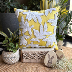 White Leaves - Yellow Art Silk Decorative Euro Sham