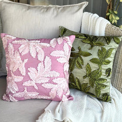 Leafy Pink - Pink Art Silk Decorative Euro Sham