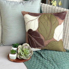 Leafy Collection - Brown Faux Suede Throw Pillow Cover