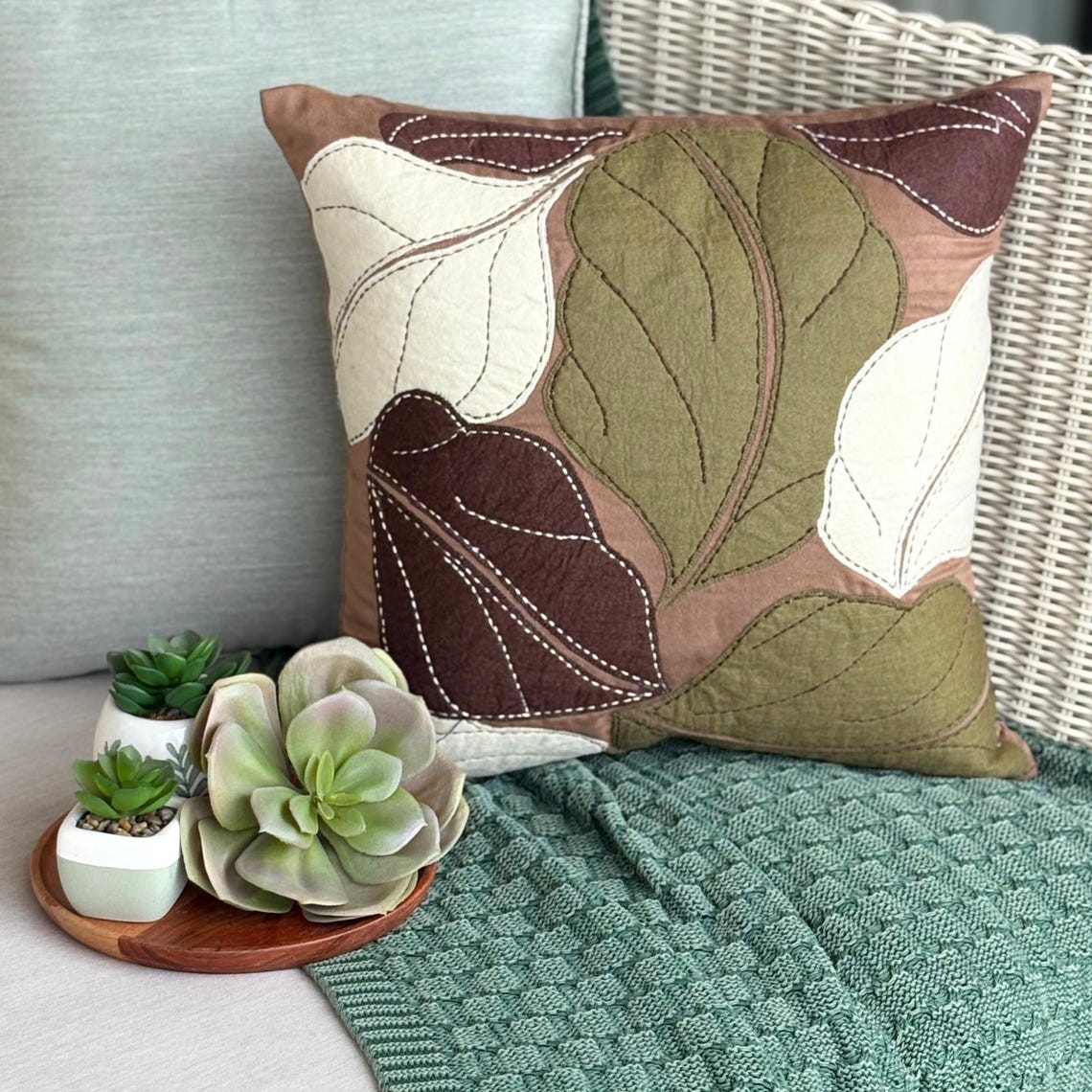 Leafy Collection - Brown Faux Suede Throw Pillow Cover