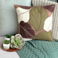 Leafy Collection - Brown Faux Suede Throw Pillow Cover