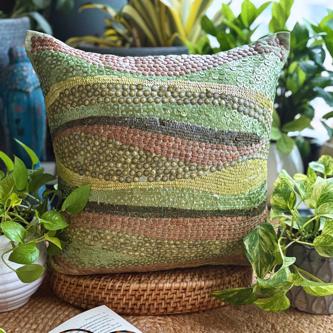 Eco Friendly - Green Art Silk Decorative Euro Sham