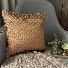 Geolattice Brown - Brown Velvet Throw Pillow Cover