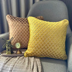 Geolattice Brown - Brown Velvet Throw Pillow Cover
