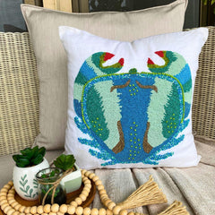 Crab Craze - Blue Cotton Linen Decorative Euro Sham