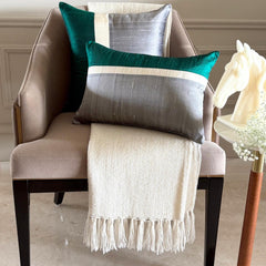 Splendour Green - Green & Grey Silk Throw Pillow Cover