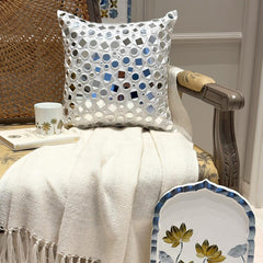 Darpan White - White Silk Throw Pillow Cover