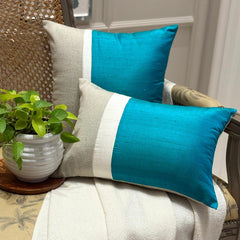 Turquoise Silkastic  - Turquoise  Silk & Linen Throw Pillow Cover