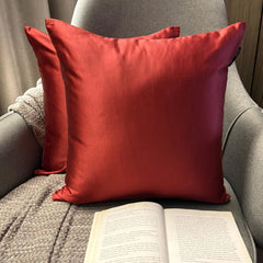 Red Satin Throw Pillow Cover - Deep Red Slub Satin