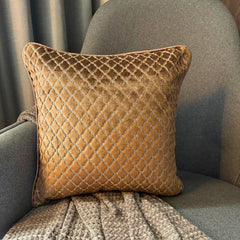 Geolattice Brown - Brown Velvet Throw Pillow Cover
