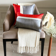 Splendour Orange - Orange & Grey Silk Decorative Euro Sham