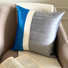 Splendour Blue - Blue & Grey Silk Decorative Euro Sham