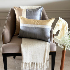 Splendour Gold - Gold & Grey Silk Throw Pillow Cover