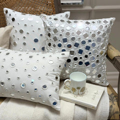 Darpan White - White Silk Throw Pillow Cover