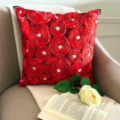 Bed Of Roses - Red Art Silk Decorative Euro Sham