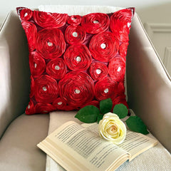 Bed Of Roses - Red Art Silk Decorative Euro Sham