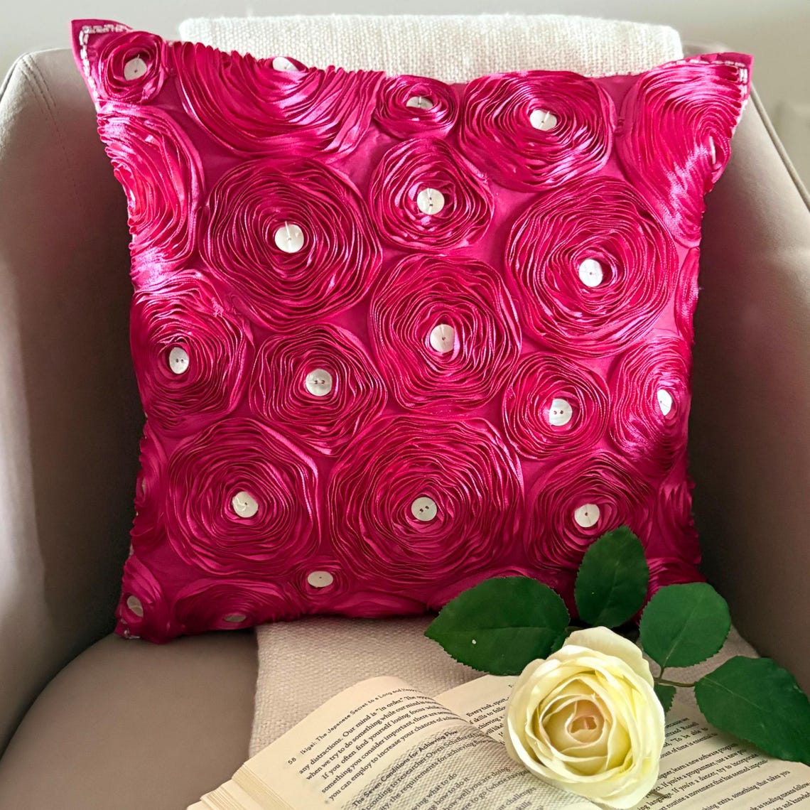 Fuchsia Power - Fuchsia Pink Art Silk Decorative Euro Sham