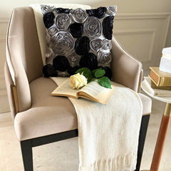 Black Rose - Black & Silver Art Silk Halloween Throw Pillow Cover