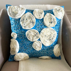 Eternity - Aqua Blue Art Silk Decorative Euro Sham