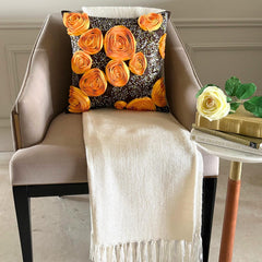 Chocolate Marigolds - Brown Art Silk Throw Pillow Cover
