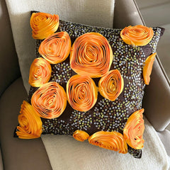 Chocolate Marigolds - Brown Art Silk Decorative Euro Sham