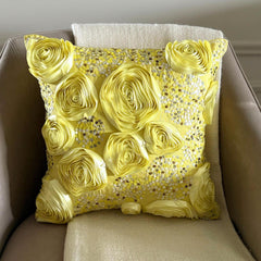 Creamy Yellow Roses - Yellow Art Silk Decorative Euro Sham