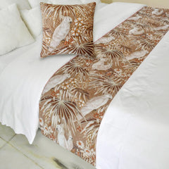 Cockatoo Song - Cotton Beige Decorative Bed Runner and Pillow Cover