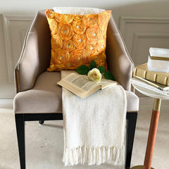 Marigold - Orange Art Silk Throw Pillow Cover