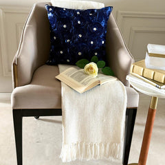 Navy Paradise - Navy Blue Art Silk Throw Pillow Cover