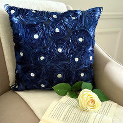 Navy Paradise - Navy Blue Art Silk Throw Pillow Cover