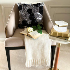 Black Rose - Black & Silver Art Silk Halloween Throw Pillow Cover