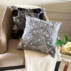 Black Rose - Black & Silver Art Silk Decorative Euro Sham