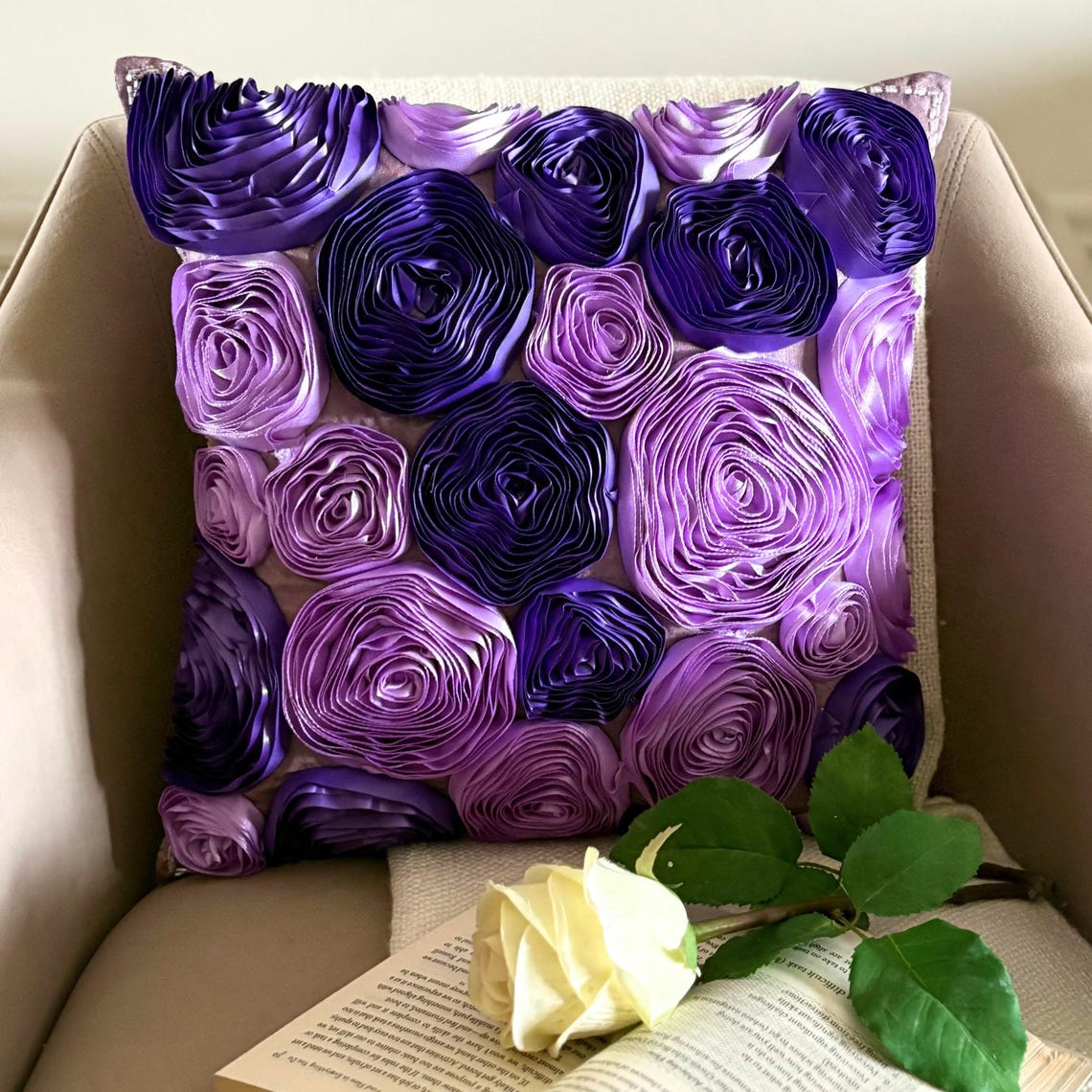 Violet Blooms - Purple Art Silk Decorative Euro Sham
